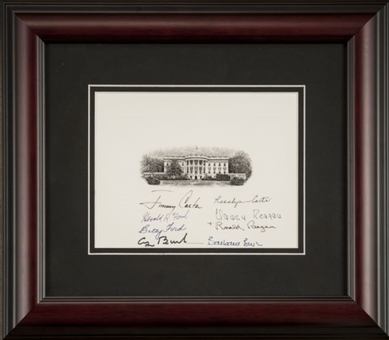 Multi-Signed Presidential (8 Signatures)Engraving with Reagan, Carter, Ford and George HW Bush and Their First Ladies